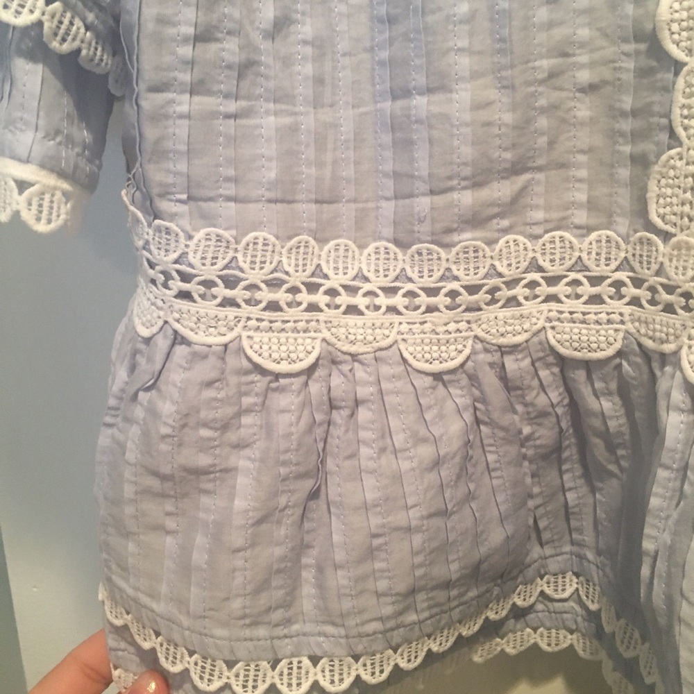 J Crew Ruffle and Lace Top in Faded Peri - Picture 5 of 6